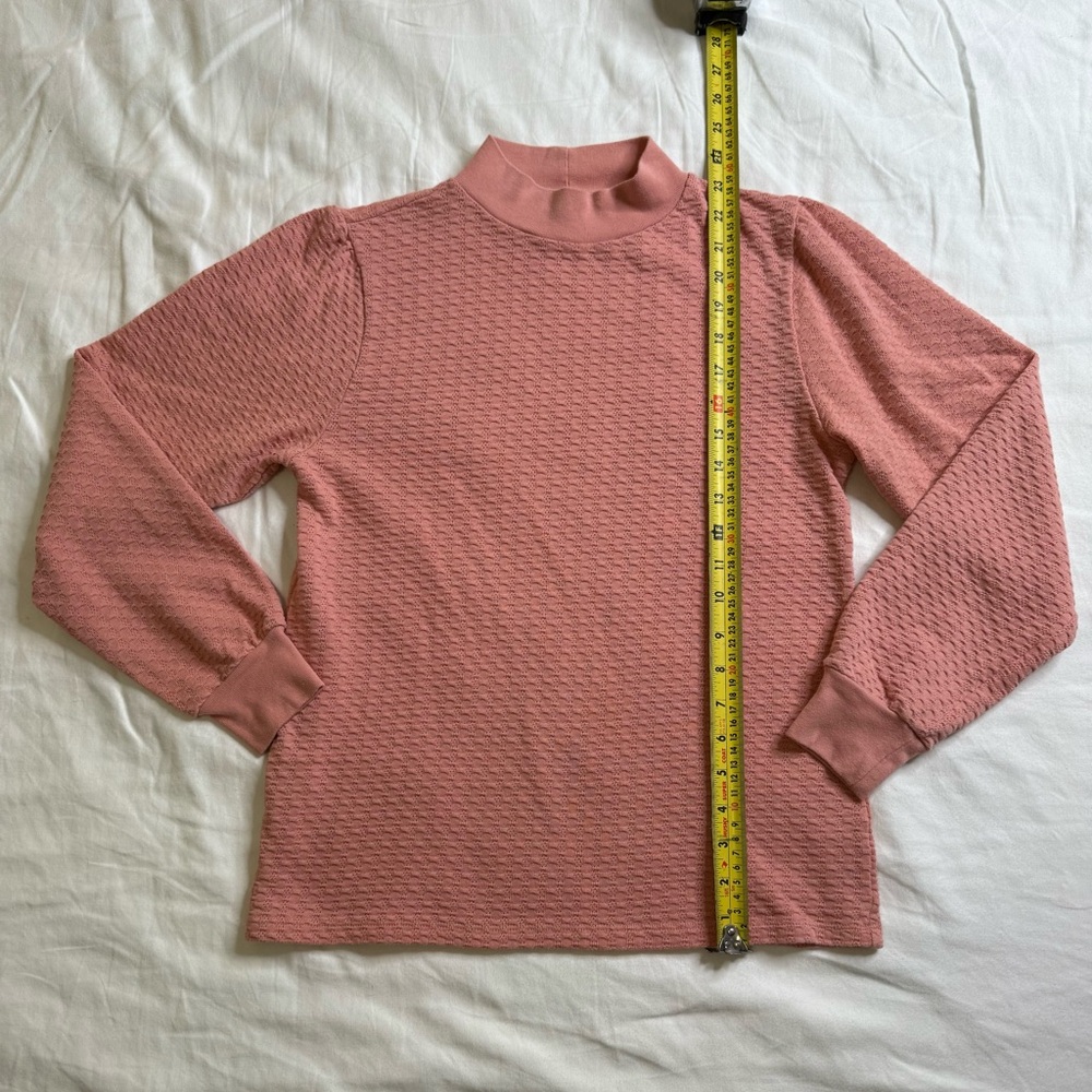 J.Crew Textured Mock Neck Waffle Knit Top Small Pink Blush Cotton Blend Pullover - Picture 9 of 11